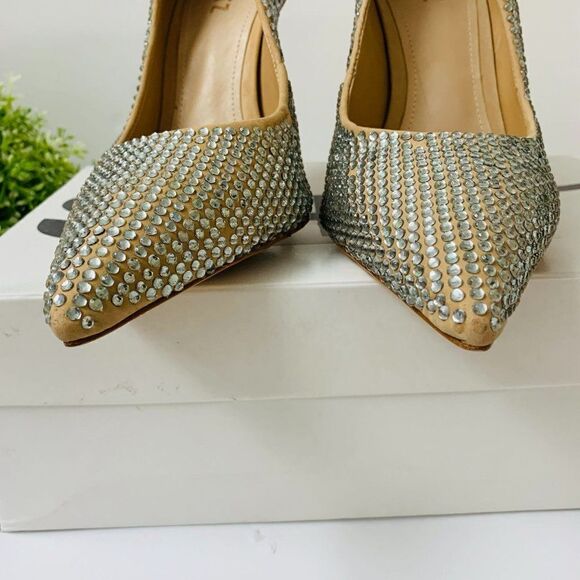 Schutz Fechado Salto Alto Lou Crystal Nubuck & Rhinestones Pump 6.5B Light Nude - Picture 5 of 13
